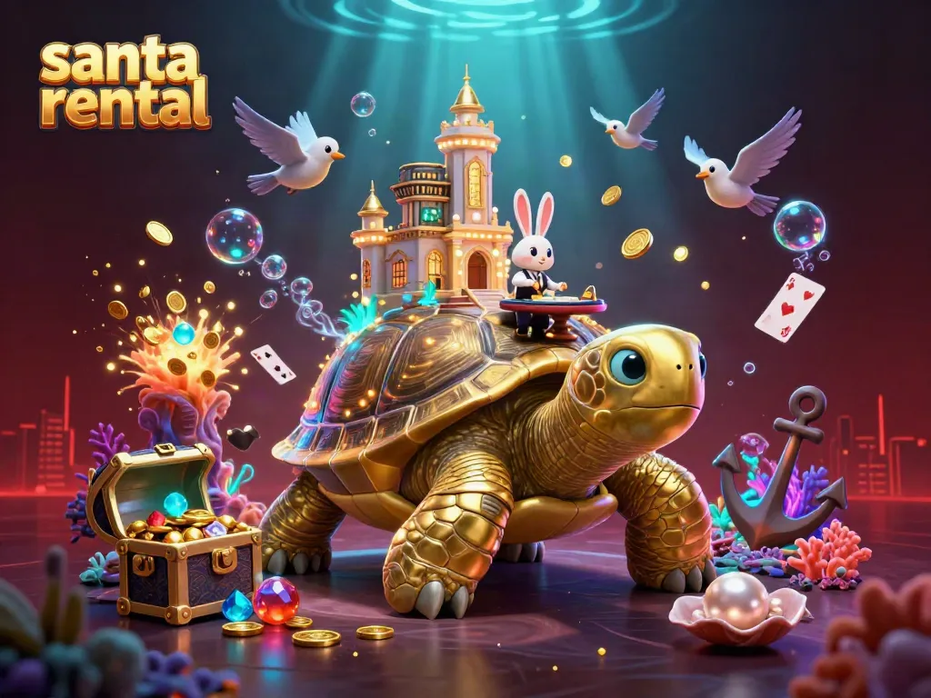 Experience the magic of a Santa rental with this vibrant 3D casino illustration.